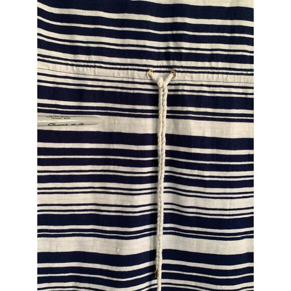 C Wonder Navy Blue Striped Drawstring Cotton Nautical Dress Size M - Picture 4 of 9